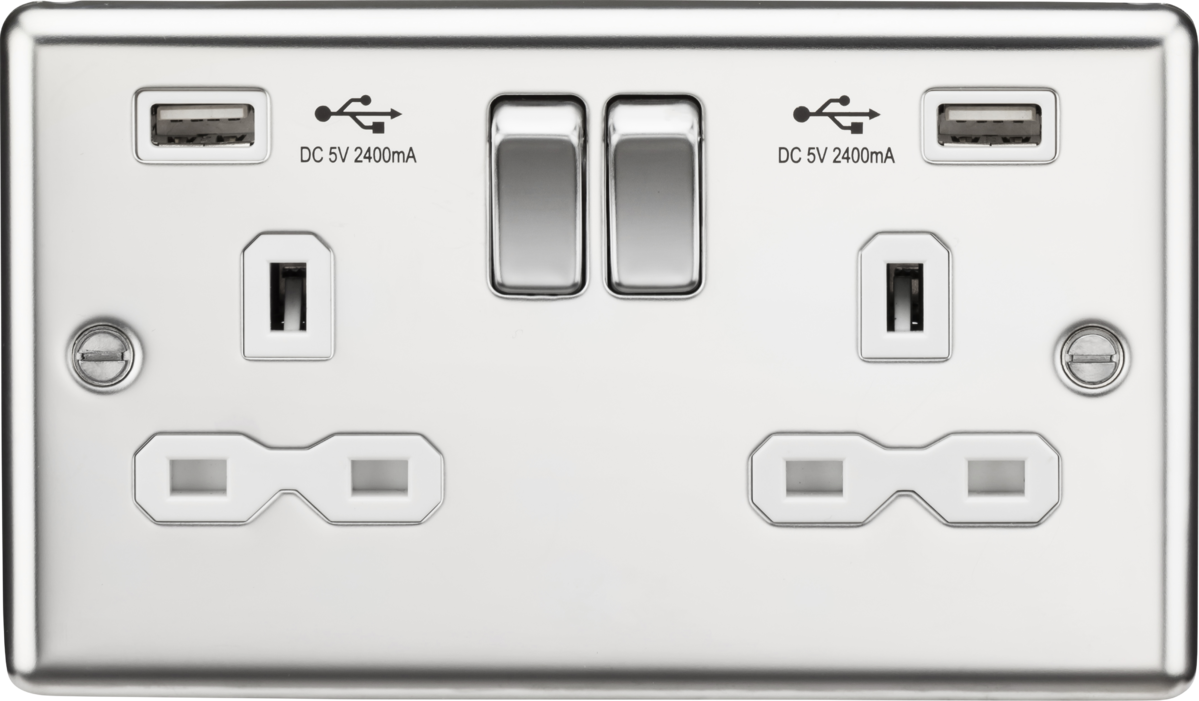 Knightsbridge 13A 2G Switched Socket with Dual USB Charger Port A + A 2.4A