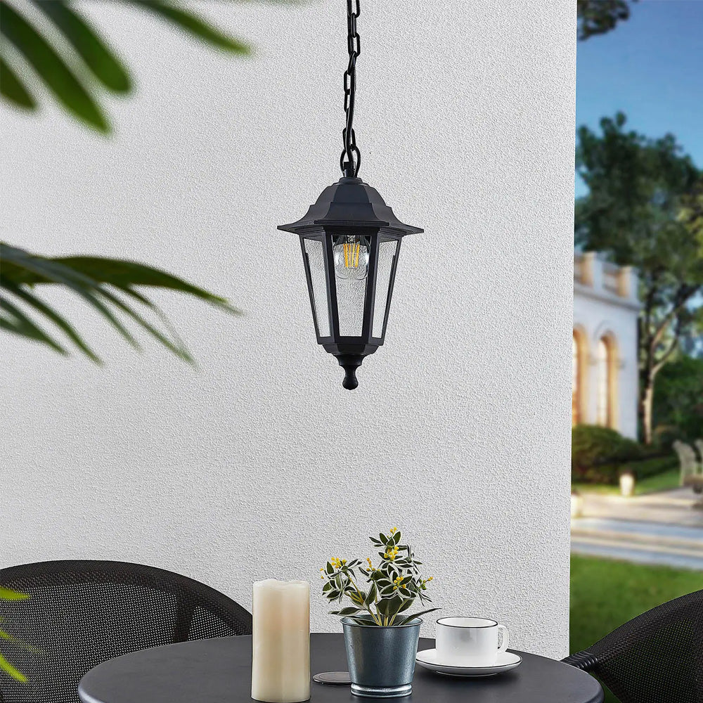 CED Ceiling Light Lantern Black IP44 Outdoor Patio Garden Hanging Chain Lamp Pendant