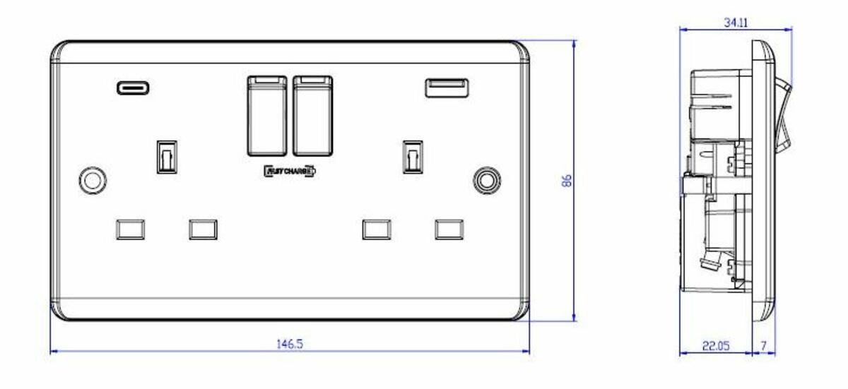 Knightsbridge 13A 2G DP Switched Socket with Dual USB FASTCHARGE Ports A + C