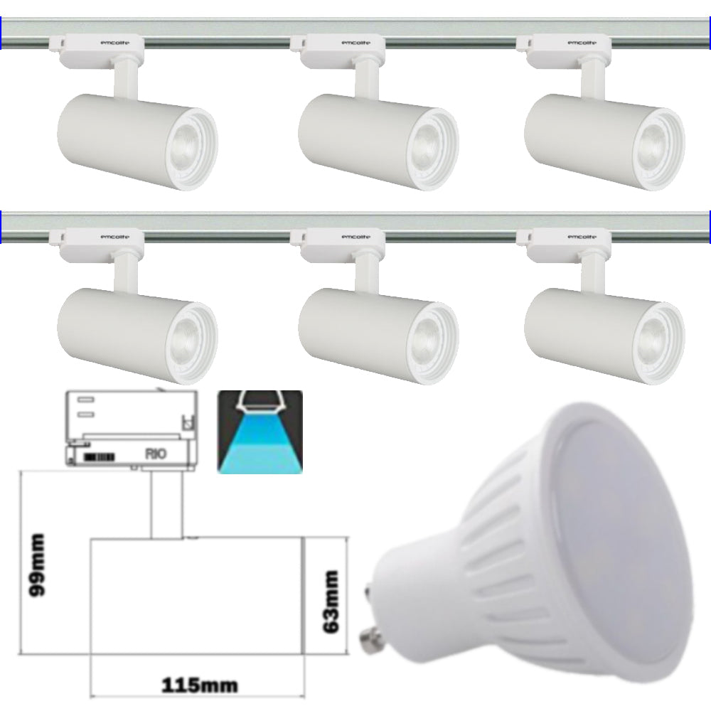 240V - 1M - 5M Meter GU10 5W LED Adjustable Tilt Single Circuit Tracking System Mains Track Light