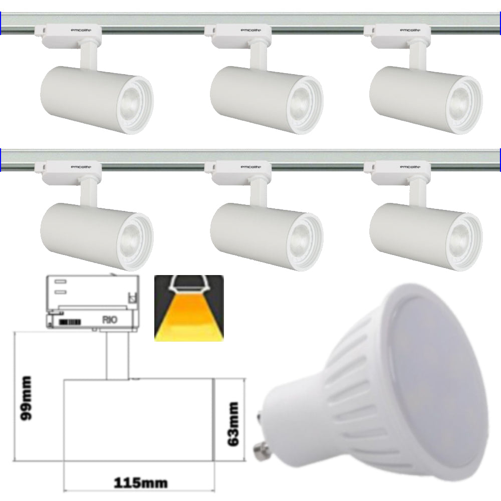 240V - 1M - 5M Meter GU10 5W LED Adjustable Tilt Single Circuit Tracking System Mains Track Light