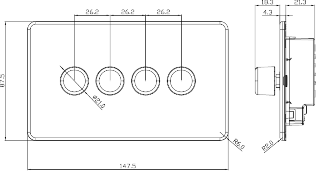 Knightsbridge Screwless 4G 2-Way 5-150W LED Trailing Edge Dimmer Push On Off