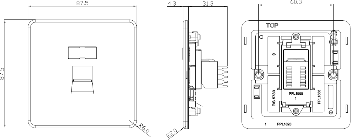 Knightsbridge Screwless RJ45 Network LAN Outlet Wall Plate