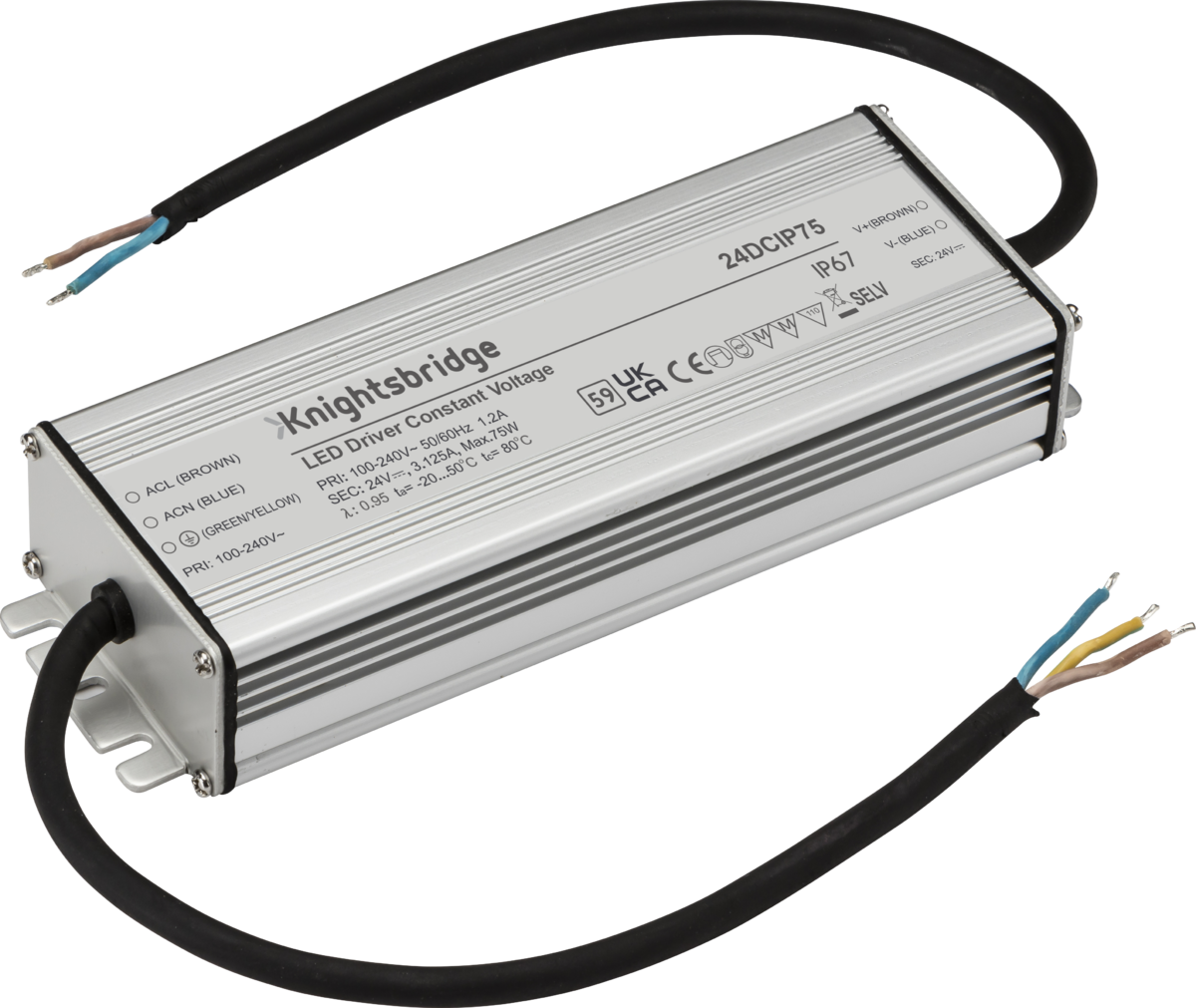 Knightsbridge 24V IP67 75W DC LED Driver Constant Voltage