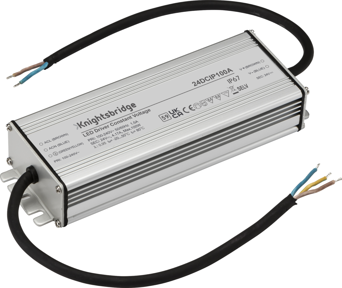 Knightsbridge 24V IP67 100W DC LED Driver Constant Voltage