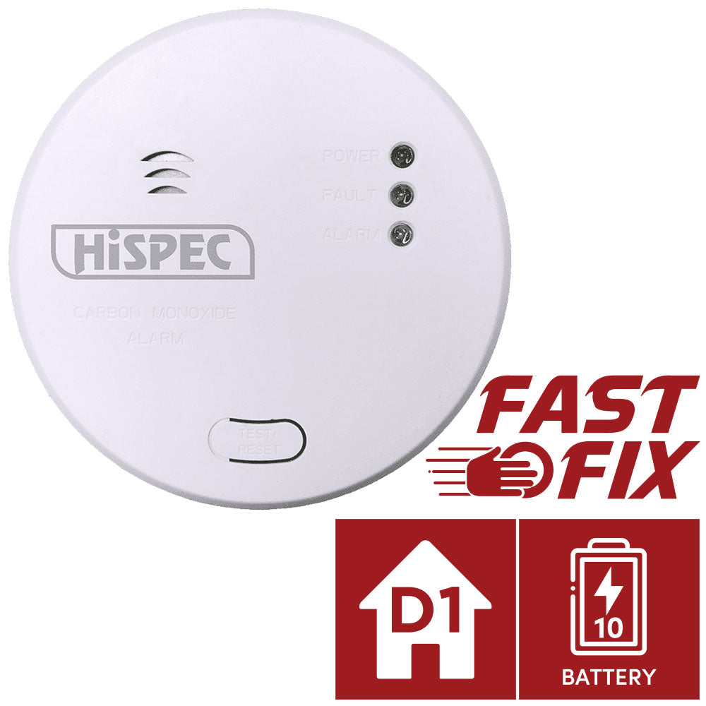 Hispec Interconnectable Fast Fix Mains Smoke, Heat, CO Detector Alarm 10yr Rechargeable Battery