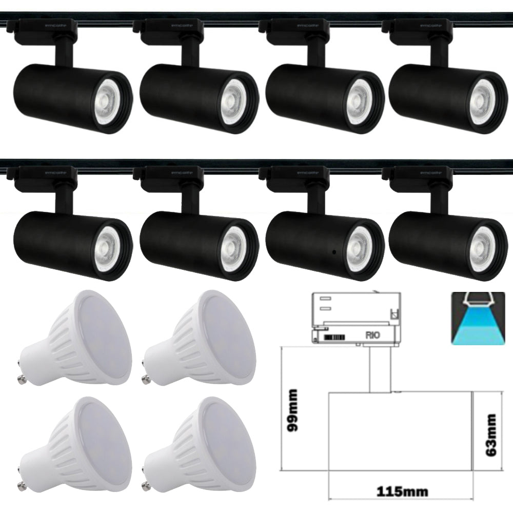 240V - 1M - 5M Meter GU10 5W LED Adjustable Tilt Single Circuit Tracking System Mains Track Light