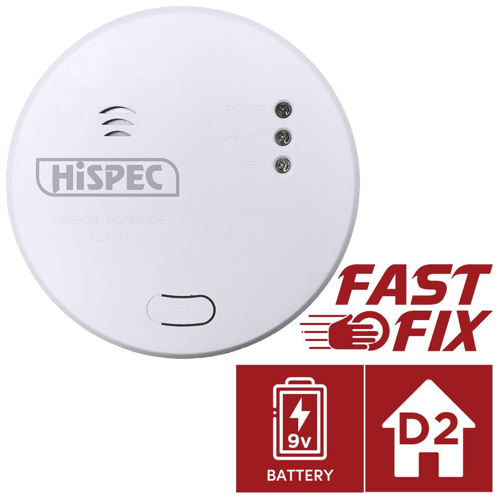 Hispec Interconnectable Fast Fix Mains Smoke, Heat & CO Detector Alarm 9v Battery Backup