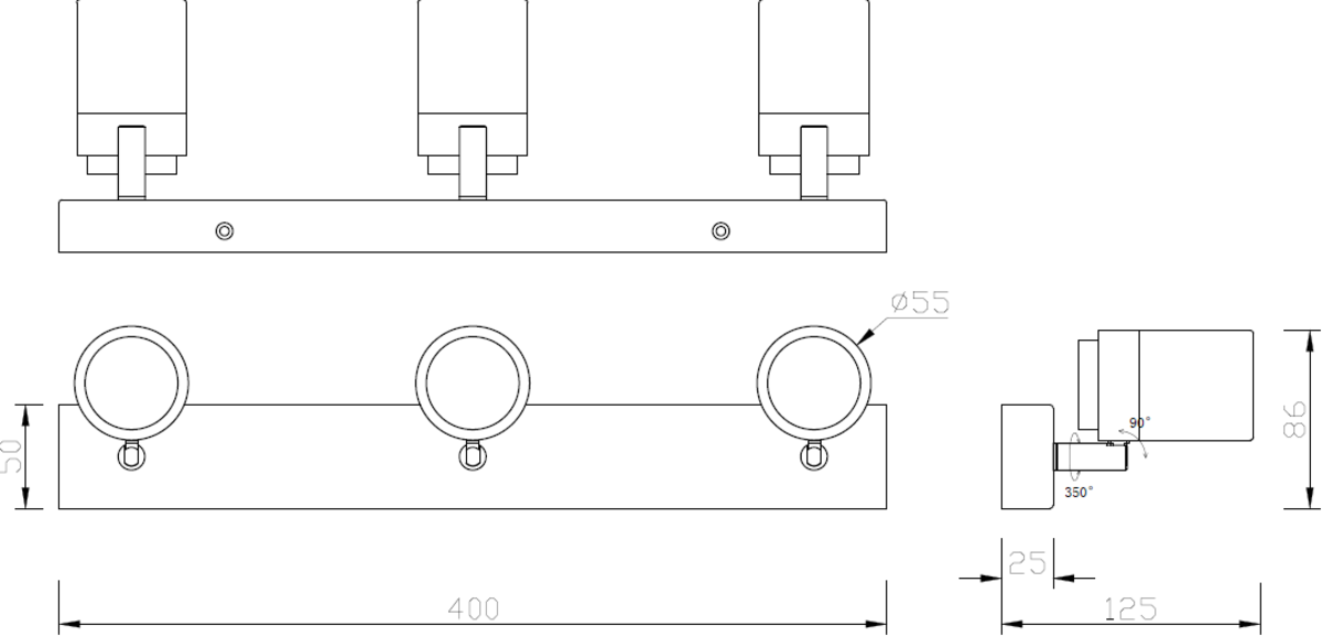 Knightsbridge 230V IP44 GU10 Triple Ceiling Spotlight Fitting Adjustable