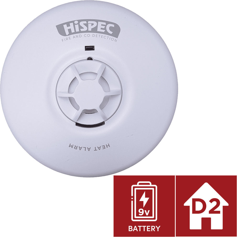 Hispec Interconnectable Mains Smoke, Heat Detector Alarm 240V 9v Battery Backup