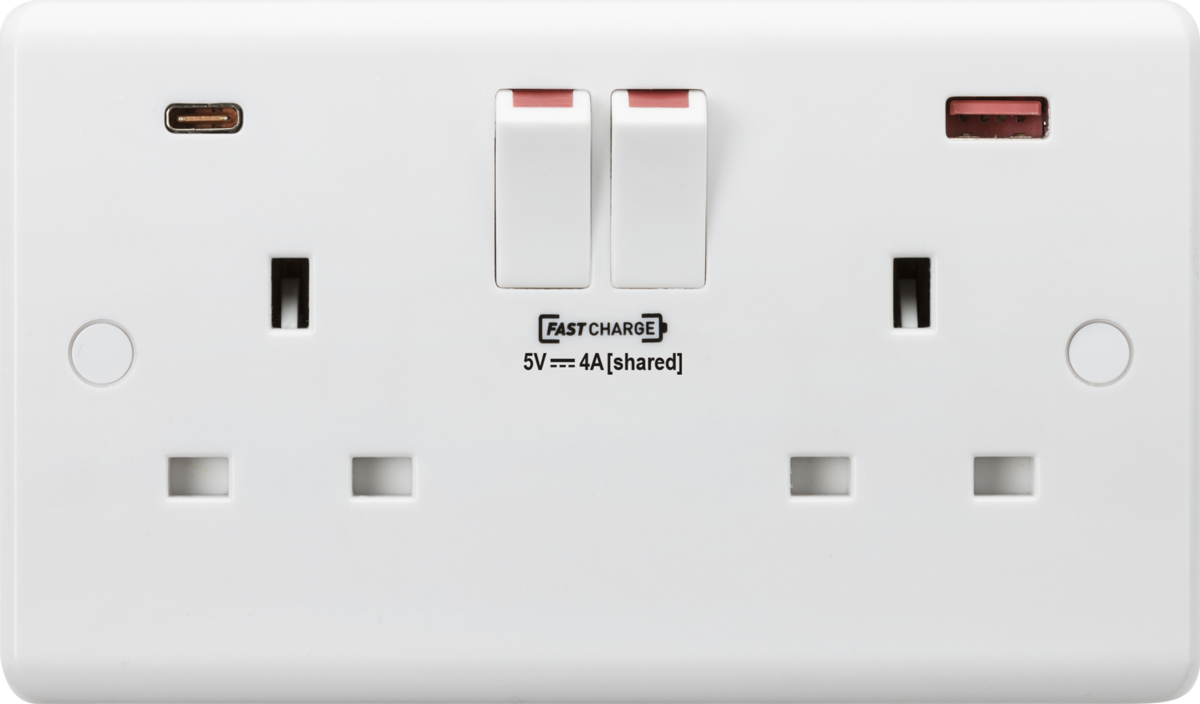 Knightsbridge 13A 2G DP Switched Socket with Dual USB FASTCHARGE Ports A + C