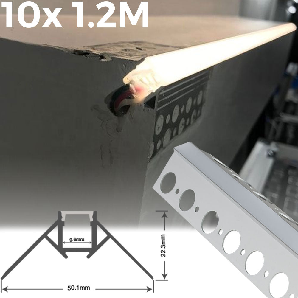 Emco 10x 1.2M Recessed Ceiling Drywall Plaster In Central End Tile Corner Extrusion LED Strip Profile