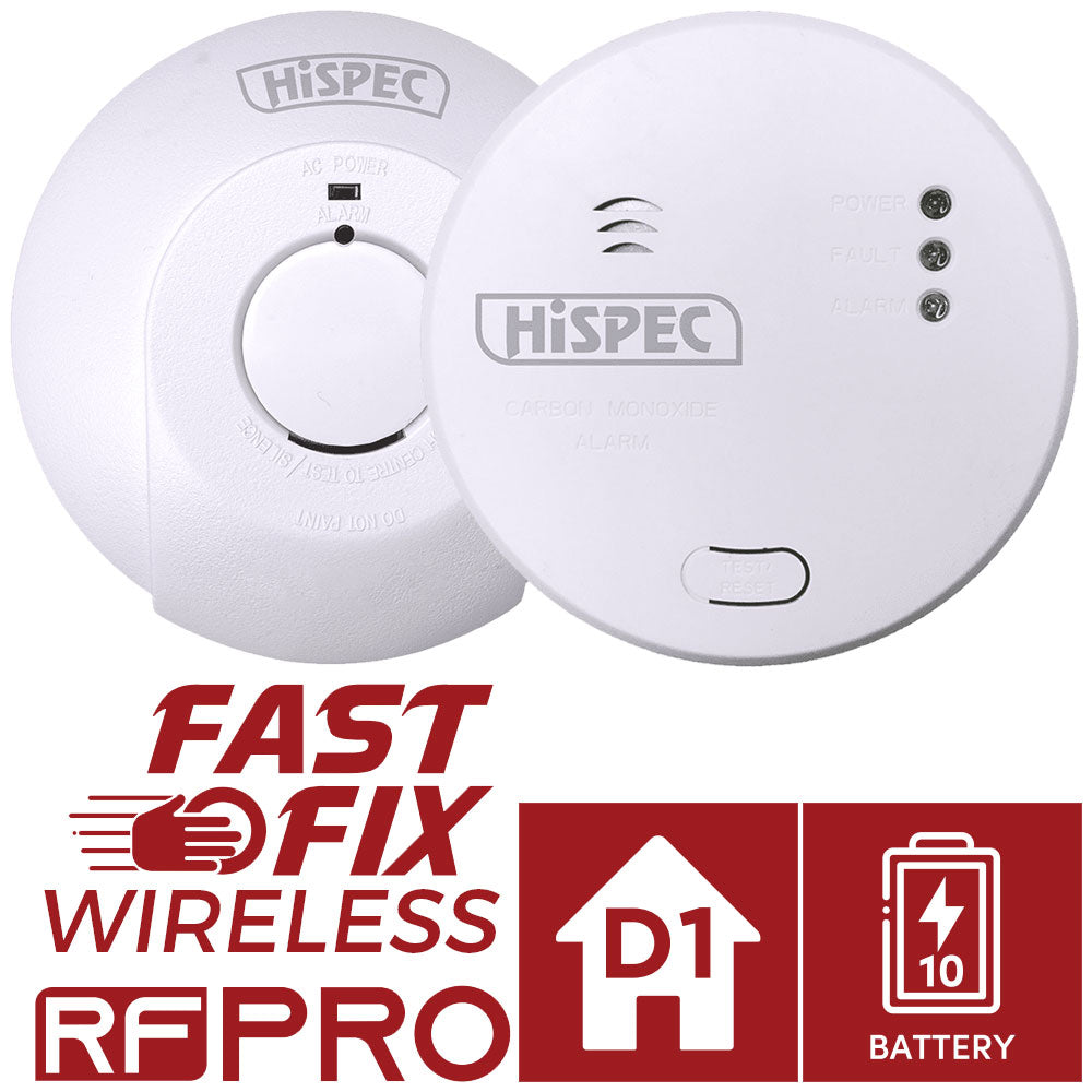 Hispec Wireless Radio Frequency Linkable Mains Smoke, Heat & CO Detector 10yr Battery Backup