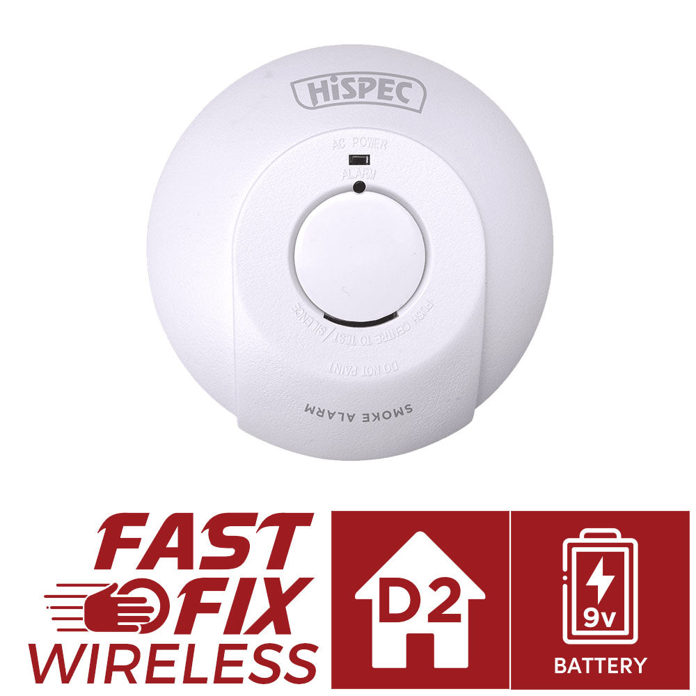 Hispec Wireless Radio Frequency Linkable Mains Smoke, Heat Detector Alarm 9v Backup Battery