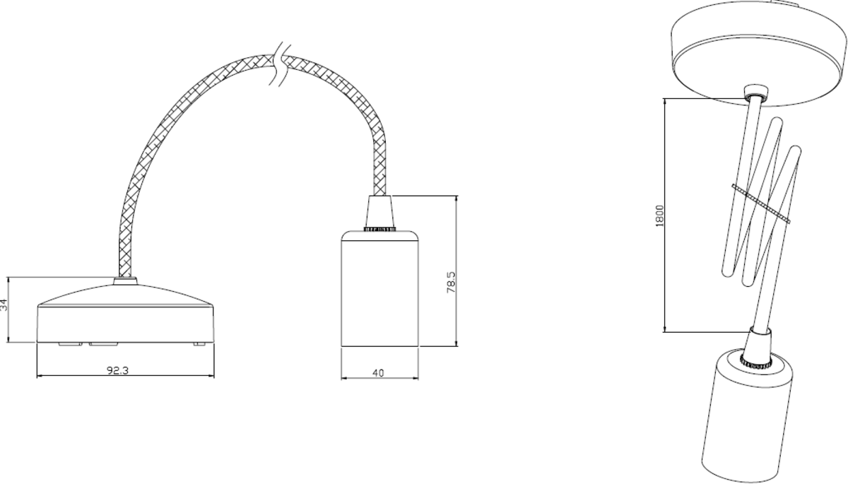 Knightsbridge 1.8m E27 Contemporary Pendant Set