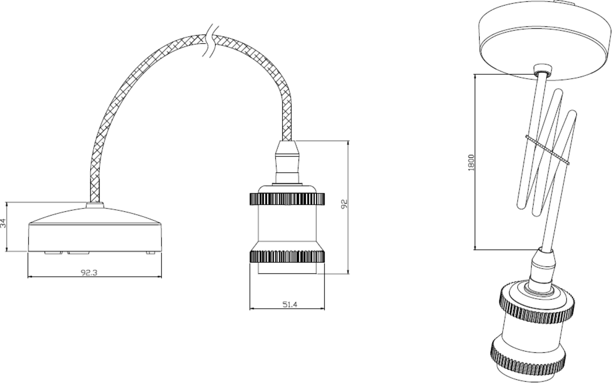 Knightsbridge 1.8m E27 Vintage Pendant Set