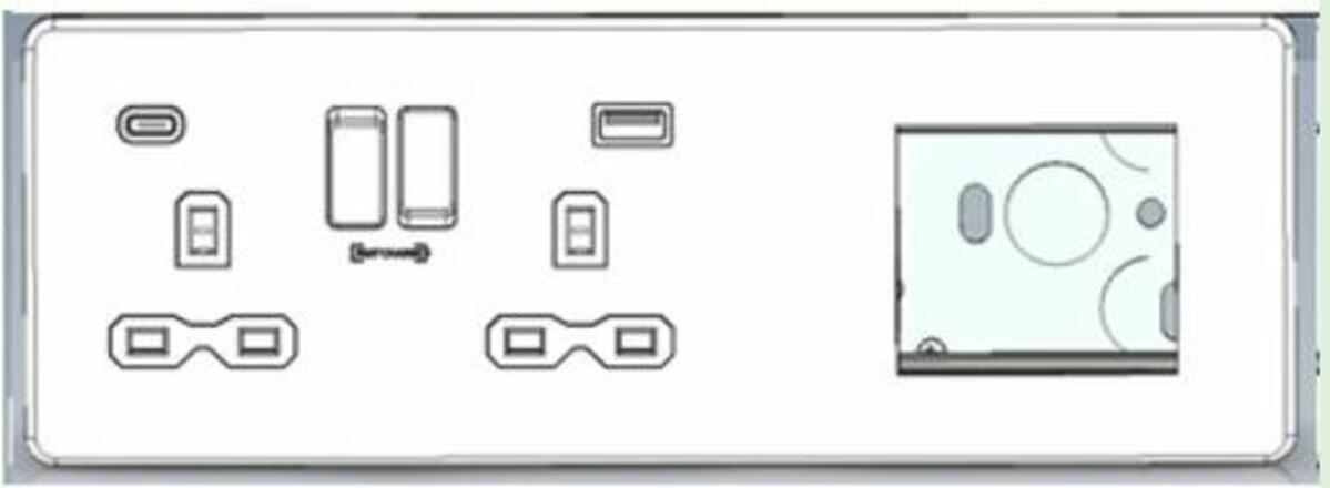 Knightsbridge Screwless 13A 2G DP Socket with USB Fastcharge + 2G Modular Combination Plate