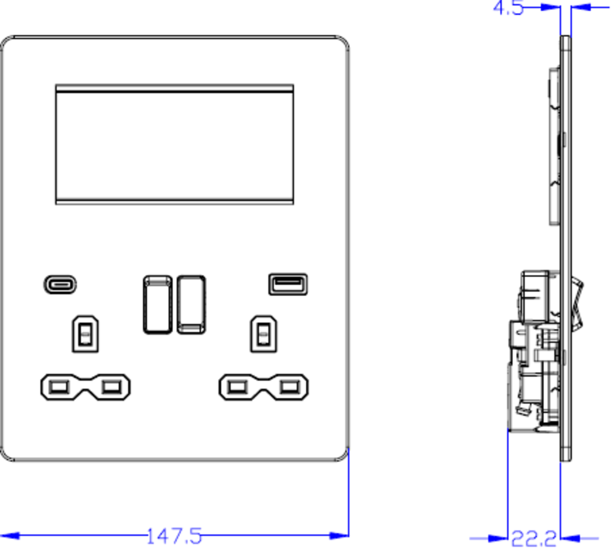 Knightsbridge Screwless Small Multimedia Combination  Plate with FASTCHARGE