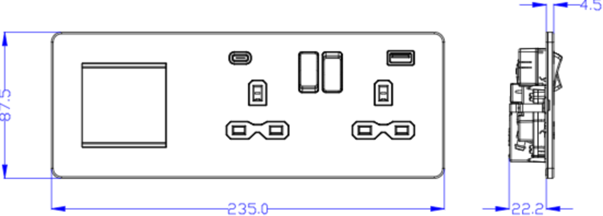 Knightsbridge Screwless 13A 2G DP Socket with USB Fastcharge + 2G Modular Combination Plate