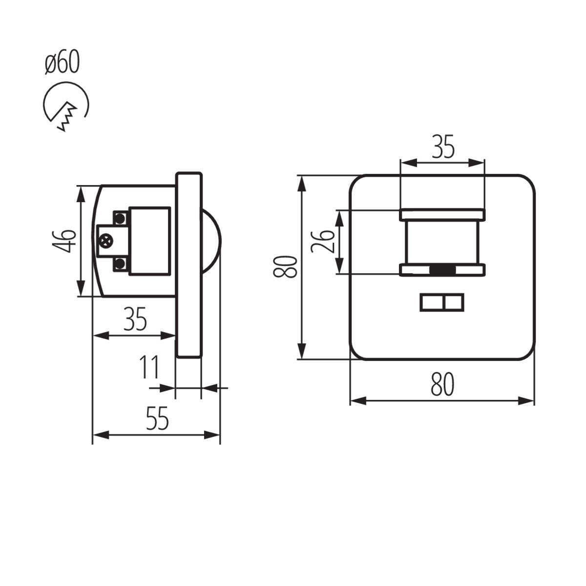 Kanlux Merge JQ-L Horizontal PIR Motion Movement Detector Sensor Recessed Wall Mounted 9m