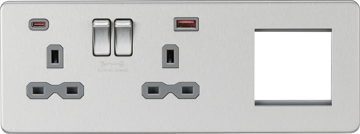 Knightsbridge Screwless 13A 2G DP Socket with USB Fastcharge + 2G Modular Combination Plate