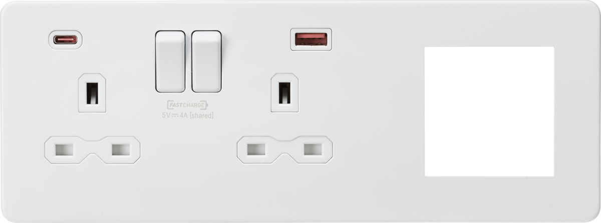 Knightsbridge Screwless 13A 2G DP Socket with USB Fastcharge + 2G Modular Combination Plate