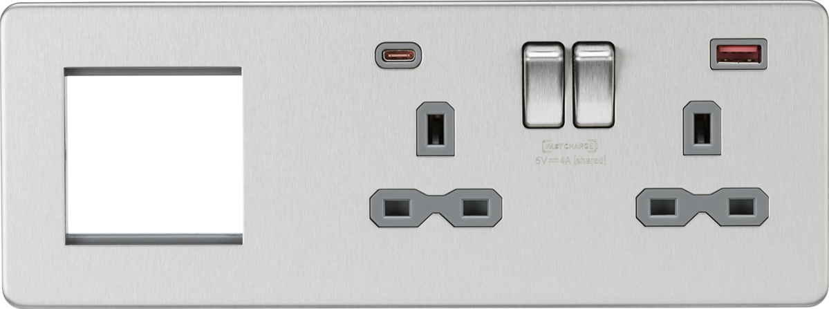 Knightsbridge Screwless 13A 2G DP Socket with USB Fastcharge + 2G Modular Combination Plate