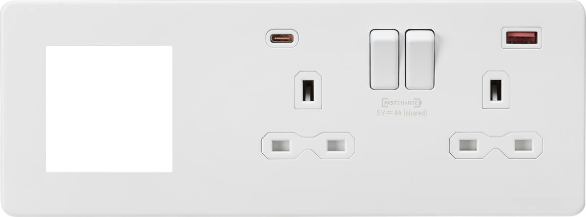 Knightsbridge Screwless 13A 2G DP Socket with USB Fastcharge + 2G Modular Combination Plate