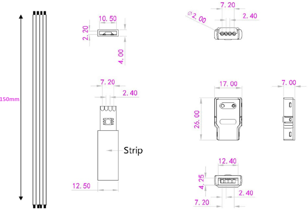 Knightsbridge 12V / 24V IP65 LED Flex Strip to Strip 150mm Connector - CCT / RGB