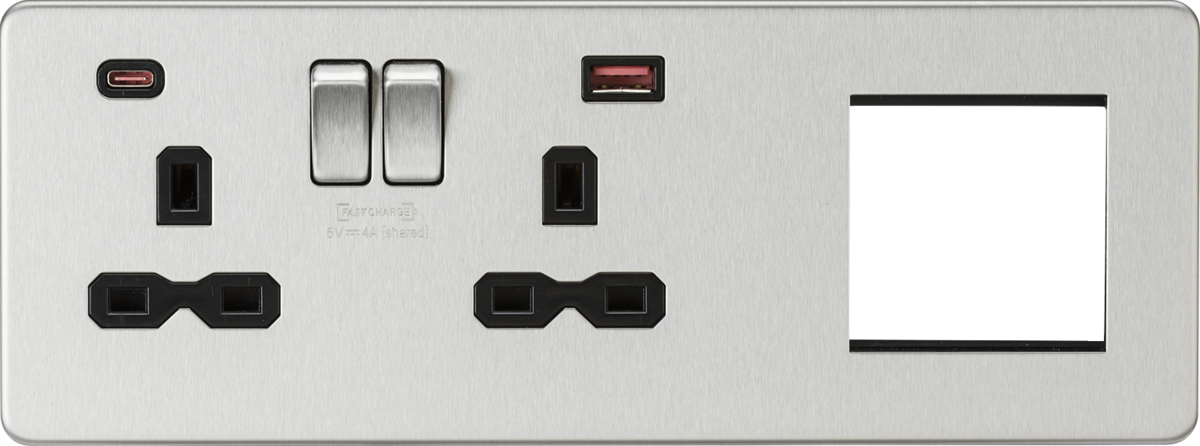 Knightsbridge Screwless 13A 2G DP Socket with USB Fastcharge + 2G Modular Combination Plate