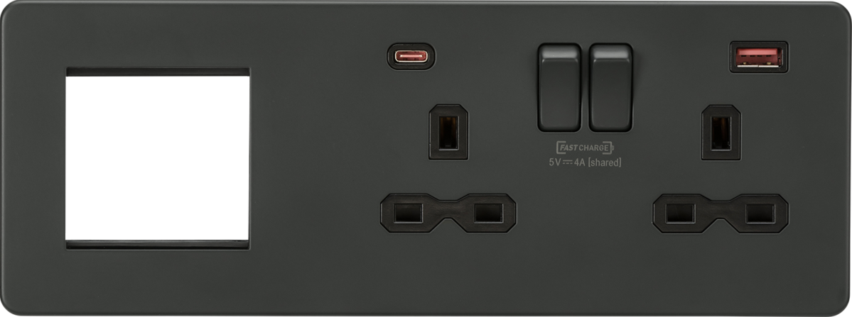 Knightsbridge Screwless 13A 2G DP Socket with USB Fastcharge + 2G Modular Combination Plate