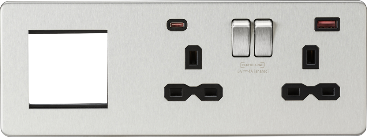 Knightsbridge Screwless 13A 2G DP Socket with USB Fastcharge + 2G Modular Combination Plate