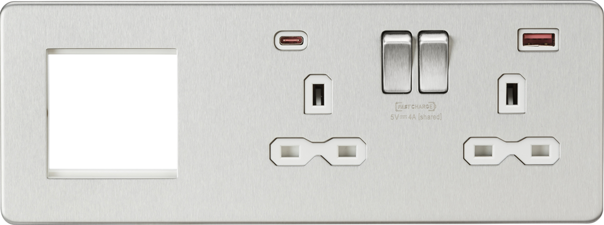 Knightsbridge Screwless 13A 2G DP Socket with USB Fastcharge + 2G Modular Combination Plate