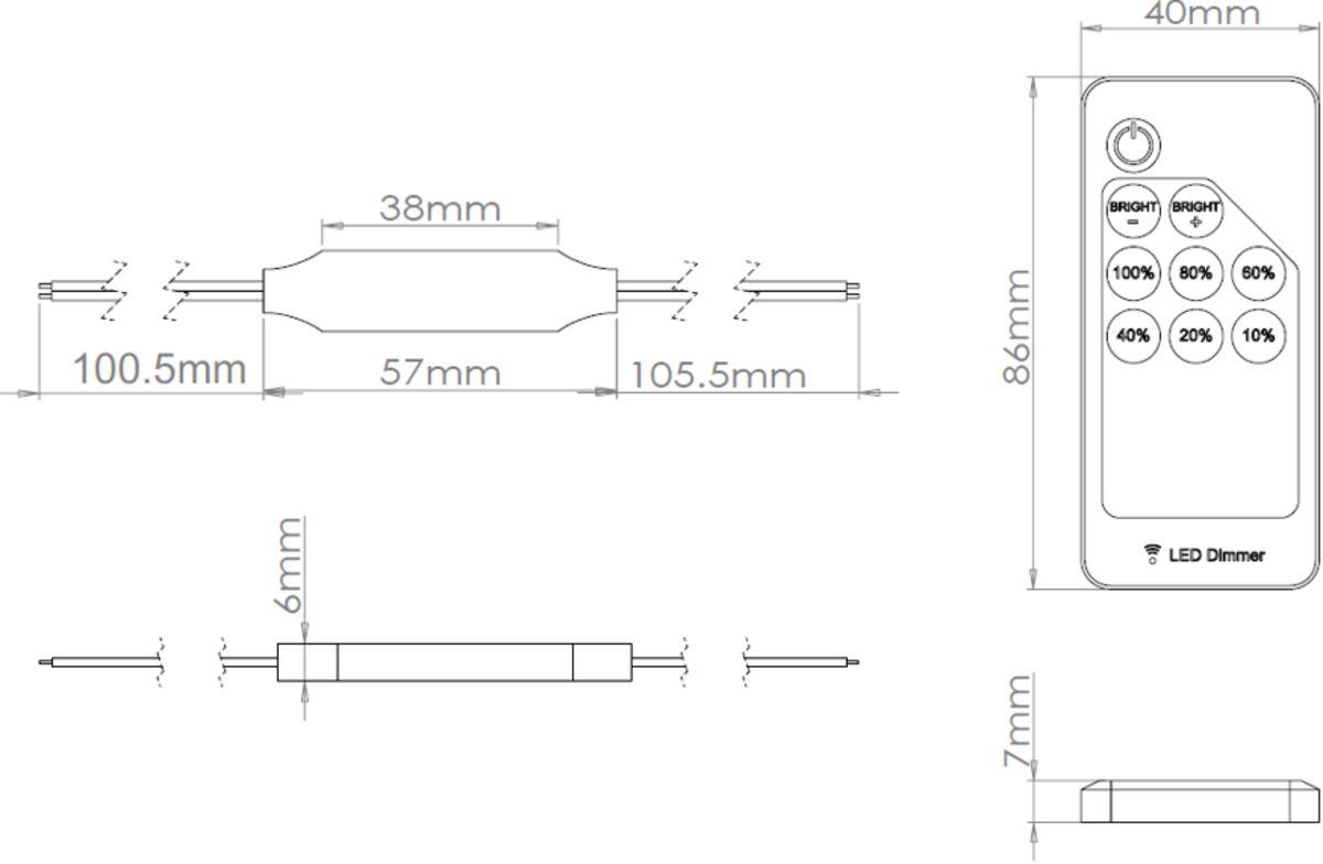 Knightsbridge 12V / 24V In-line RF Controller and Remote - Dimmer Single Colour