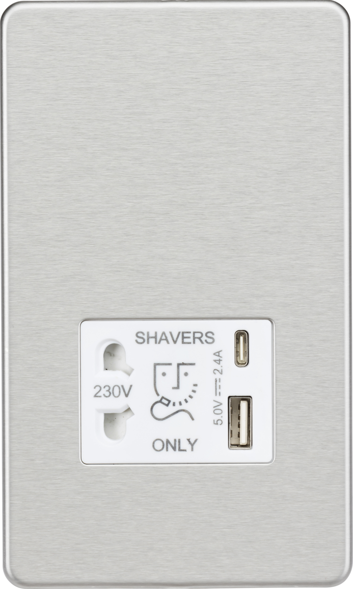 Knightsbridge Shaver Socket with Dual USB A+C 5V DC 2.4A Shared