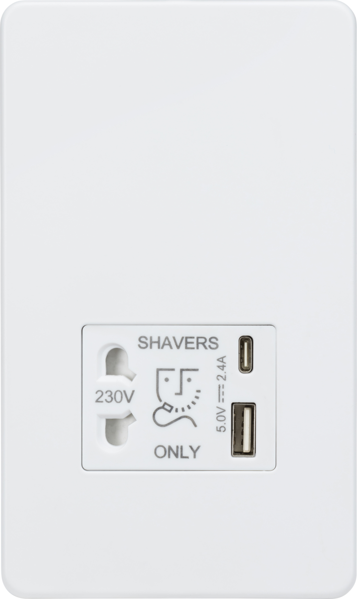 Knightsbridge Shaver Socket with Dual USB A+C 5V DC 2.4A Shared