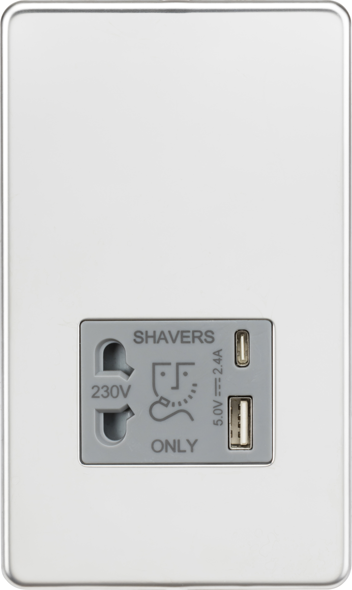 Knightsbridge Shaver Socket with Dual USB A+C 5V DC 2.4A Shared