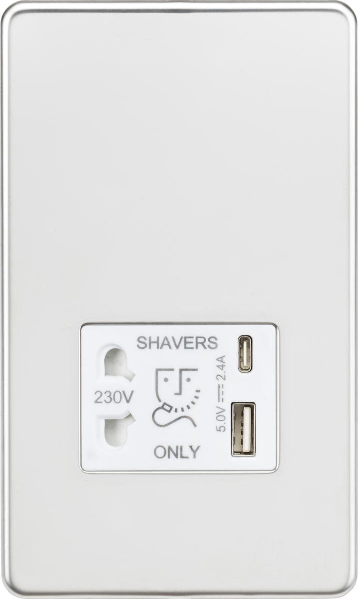 Knightsbridge Shaver Socket with Dual USB A+C 5V DC 2.4A Shared