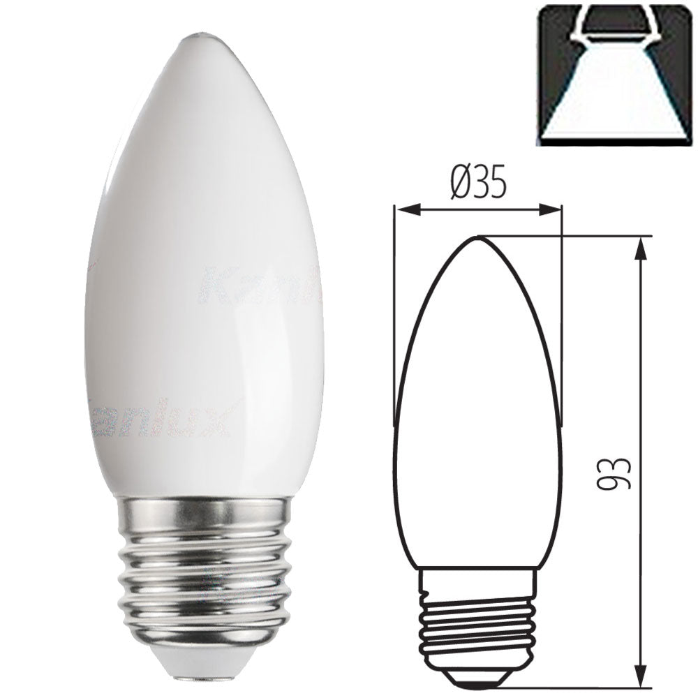 Kanlux XLED C35 E27 6W LED Filament Candle Frosted Light Bulb