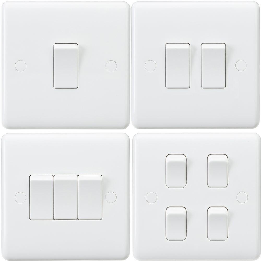 Knightsbridge Curved Edge White Plastic 10AX Wall Light Switch Range