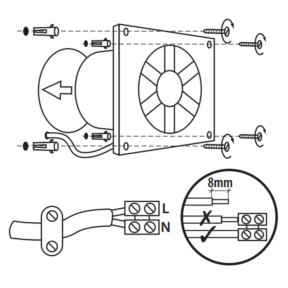 Kanlux CYKLON 4" Inch 100mm Kitchen Bathroom Wall Extractor Fan IPX4 Pull Cord Humidity Timer