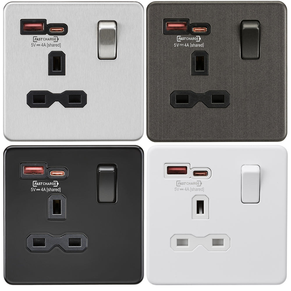 Knightsbridge 13A 1G Switched Socket with Dual USB FAST CHARGE A+C